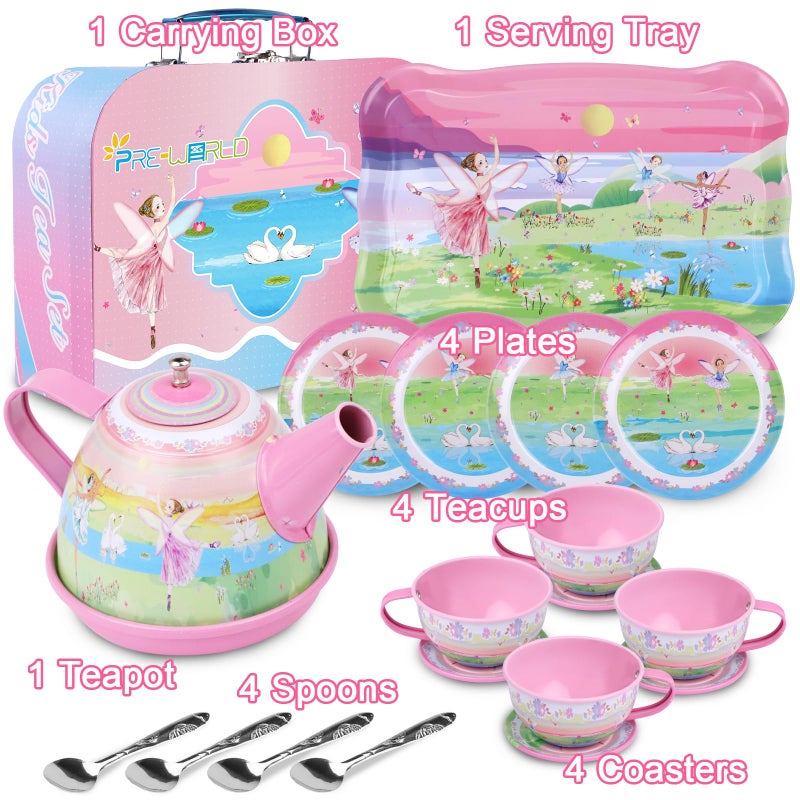 PRE-WORLD Tea Set for Little Girls,PRE-WORLD 50PCS Princess Tea Party Time Toy Including Dessert,Cookies,Doughnut,Teapot Tray Cake, Tablecloth & Carrying Case,Kids Kitchen Pretend Play for Girls Boys Age 3-6 - Image 4