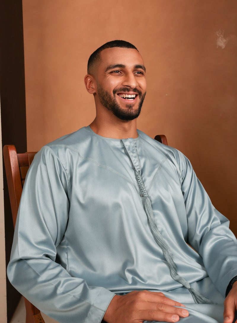 Yigo by Mariam Kandhoura Boudou – Light Teal Emirati Kandhoura – Soft Satin Blend | Elegant & Breathable Traditional Wear - 64 CM - Teal  - Image 5