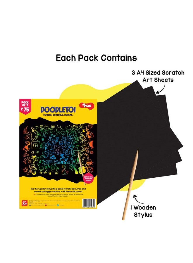 Toiing Doodletoi Return Gifts Combo - 10 Magical Rainbow Scratch Art Sheet Packs | Fun Art & Craft Kit | Great Return Gift for Kids Age 4 Years & Above - Image 2