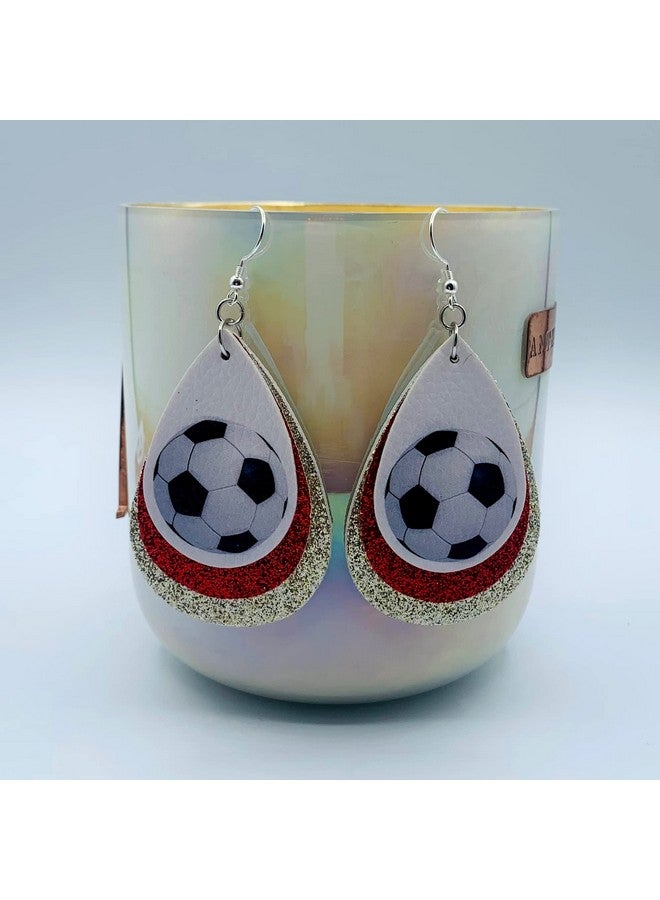 Mall of Style Soccer Earrings - Soccer Moms Jewelry - Soccer Ball Earrings - Soccer Accessories (Red & Silver) - Image 3