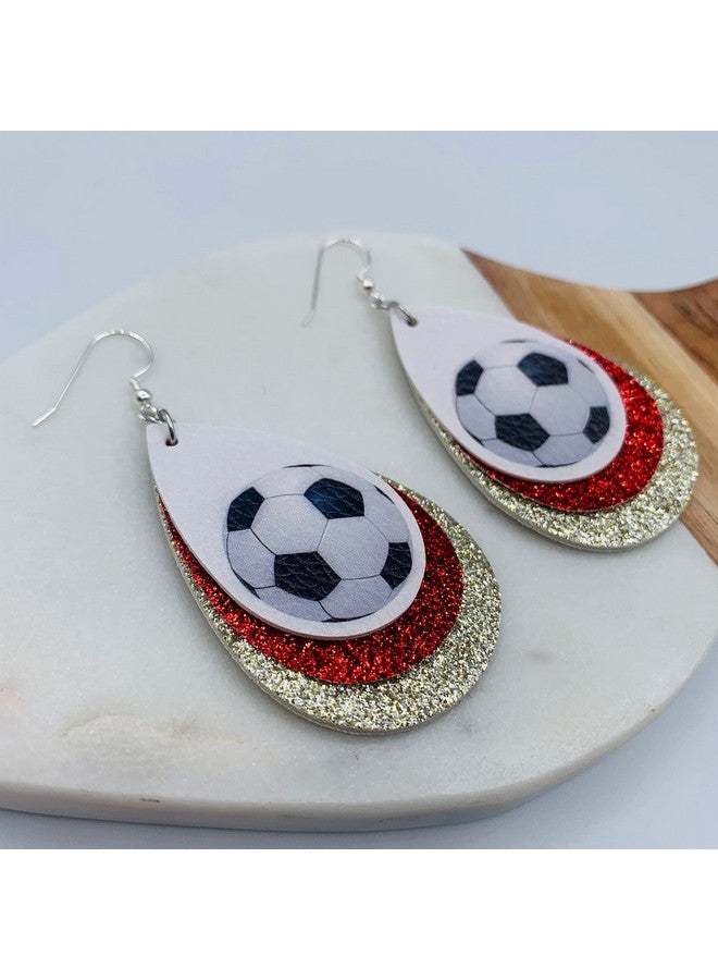 Mall of Style Soccer Earrings - Soccer Moms Jewelry - Soccer Ball Earrings - Soccer Accessories (Red & Silver) - Image 2
