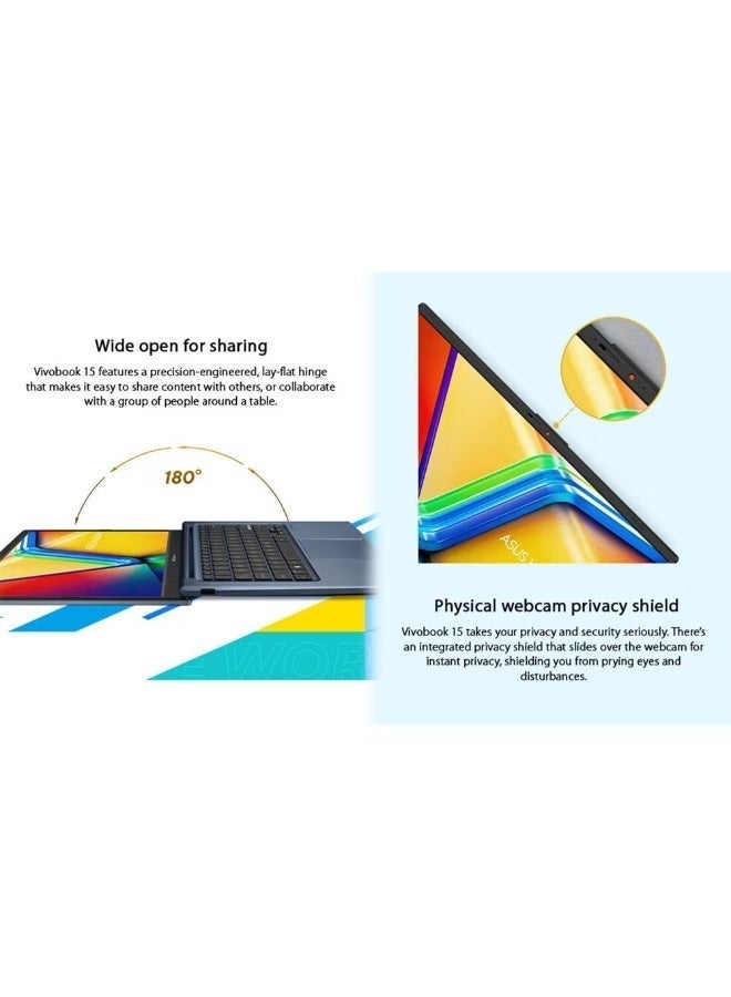 أسوس لابتوب فيفوبوك 14 X1404VAP-V14 – شاشة LED FHD مقاس 14 بوصة، معالج إنتل كور 5 120U، 8 جيجابايت RAM، 512 جيجابايت SSD، ويندوز 11، تصميم نحيف وخفيف الوزن – لابتوب محمول للطلاب والمكاتب - Image 3