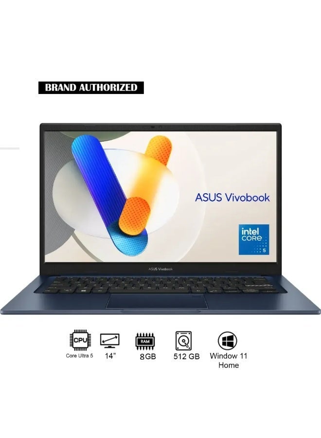 أسوس لابتوب فيفوبوك 14 X1404VAP-V14 – شاشة LED FHD مقاس 14 بوصة، معالج إنتل كور 5 120U، 8 جيجابايت RAM، 512 جيجابايت SSD، ويندوز 11، تصميم نحيف وخفيف الوزن – لابتوب محمول للطلاب والمكاتب - Image 1