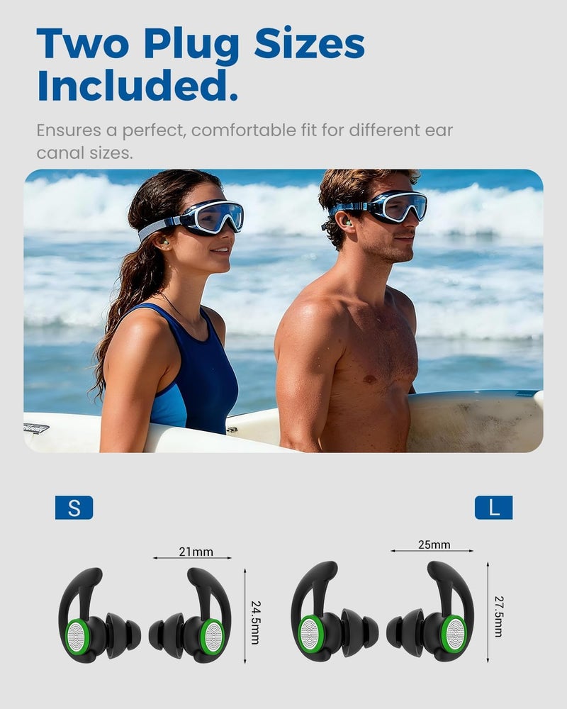 Hearprotek Ear Plugs for Swimming – 2 Pairs Soft Silicone Reusable Waterproof Earplugs for Adults & Men Women, Custom Fit for Swimmers Ear, Pool, Beach, Snorkeling, Surfing, Kickboard Training(Black) - Image 4