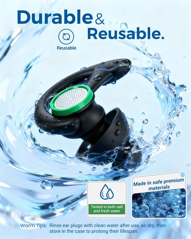 Hearprotek Ear Plugs for Swimming – 2 Pairs Soft Silicone Reusable Waterproof Earplugs for Adults & Men Women, Custom Fit for Swimmers Ear, Pool, Beach, Snorkeling, Surfing, Kickboard Training(Black) - Image 5
