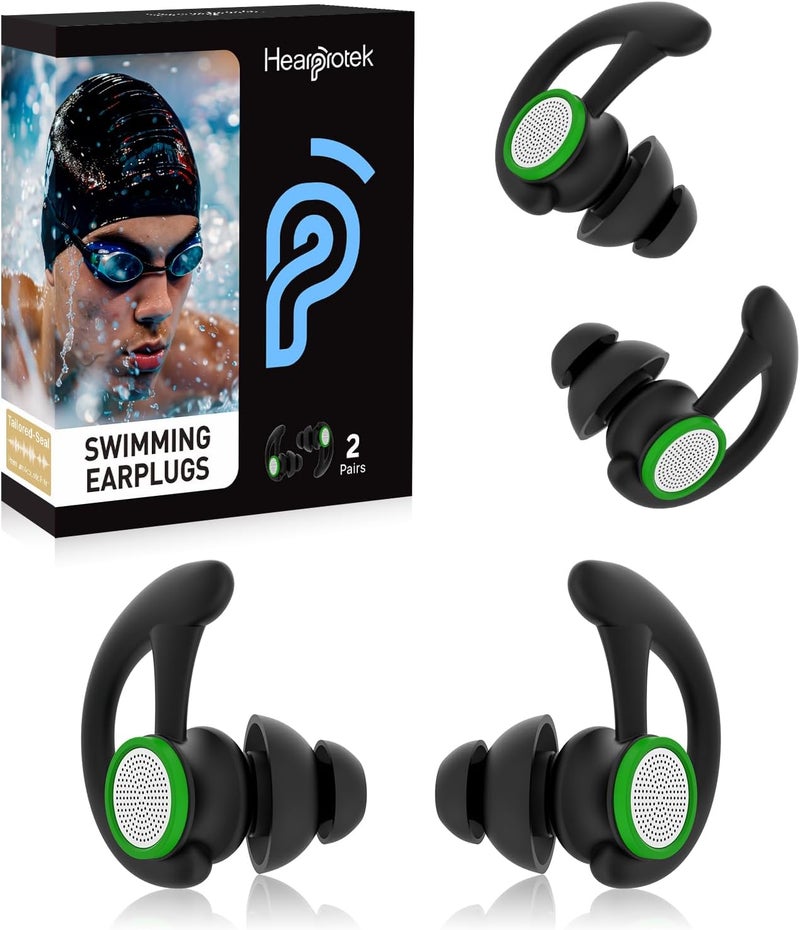 Hearprotek Ear Plugs for Swimming – 2 Pairs Soft Silicone Reusable Waterproof Earplugs for Adults & Men Women, Custom Fit for Swimmers Ear, Pool, Beach, Snorkeling, Surfing, Kickboard Training(Black) - Image 1