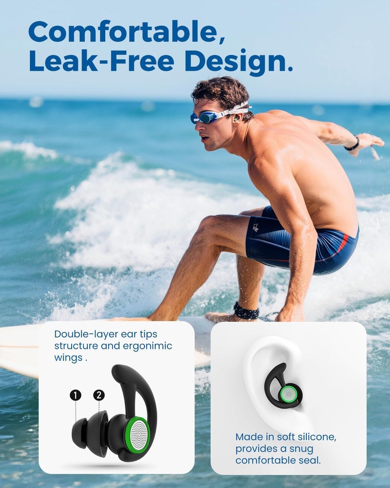 Hearprotek Ear Plugs for Swimming – 2 Pairs Soft Silicone Reusable Waterproof Earplugs for Adults & Men Women, Custom Fit for Swimmers Ear, Pool, Beach, Snorkeling, Surfing, Kickboard Training(Black) - Image 3