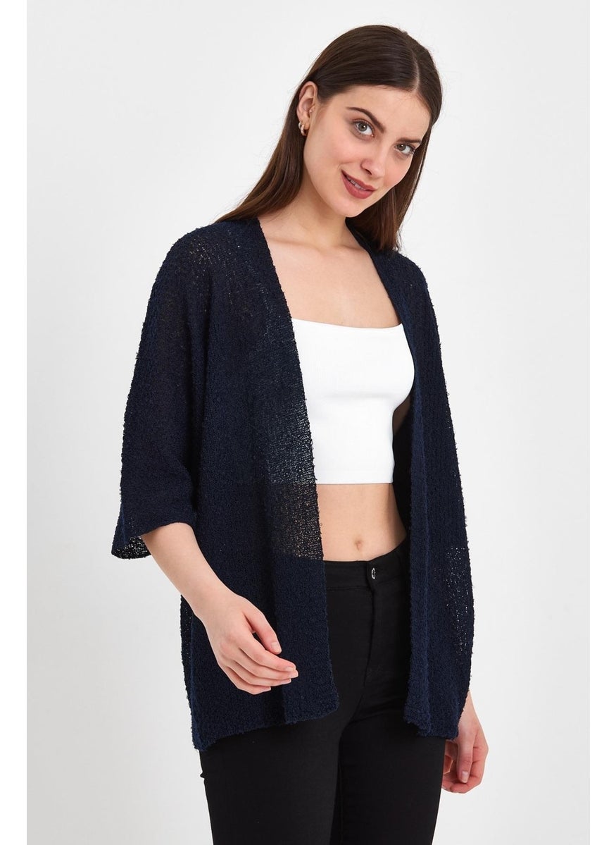 Odelon Bat Sleeve Casual Spring Women's Navy Blue Knitwear Cardigan  - Image 2