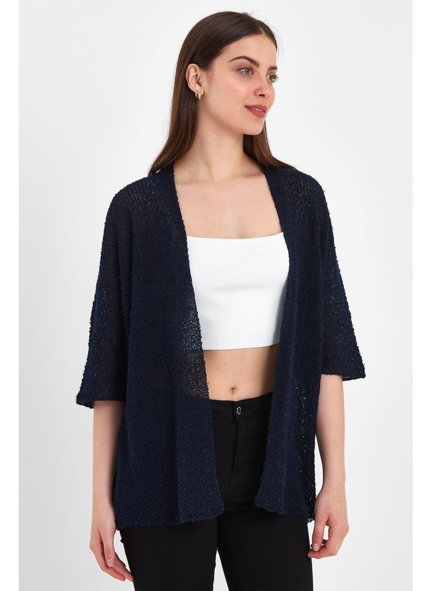 Odelon Bat Sleeve Casual Spring Women's Navy Blue Knitwear Cardigan  - Image 3