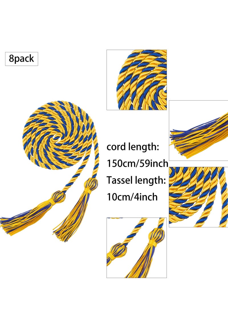 Excefore Graduation Cords Yarn Honor Cords with Tassel, 8 Pcs Braided Honor Cords, for College Graduation Students (Gold with Blue) - Image 2