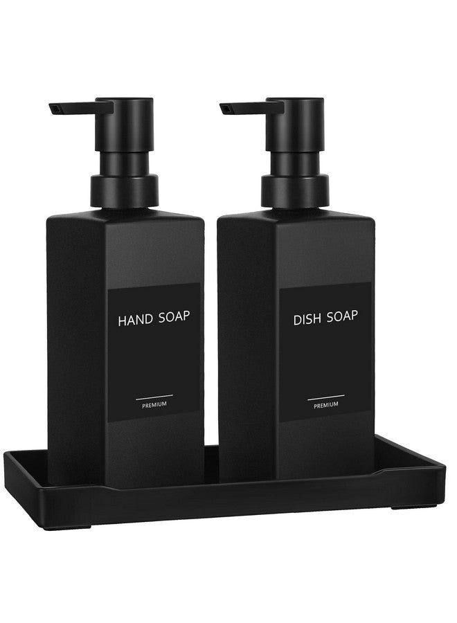 GM GMISUN GMISUN Kitchen Soap Dispenser Set, Hand and Dish Soap Dispensers, 12 fl oz/350 ml Black Soap Dispenser with Tray, Glass Dish Dispenser for Kitchen, Liquid Hand Soap and Lotion Bottle Set for Bathroom  - Image 1
