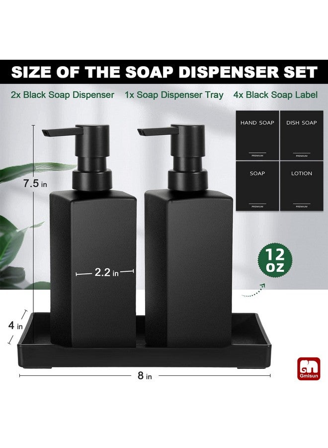 GM GMISUN GMISUN Kitchen Soap Dispenser Set, Hand and Dish Soap Dispensers, 12 fl oz/350 ml Black Soap Dispenser with Tray, Glass Dish Dispenser for Kitchen, Liquid Hand Soap and Lotion Bottle Set for Bathroom  - Image 2