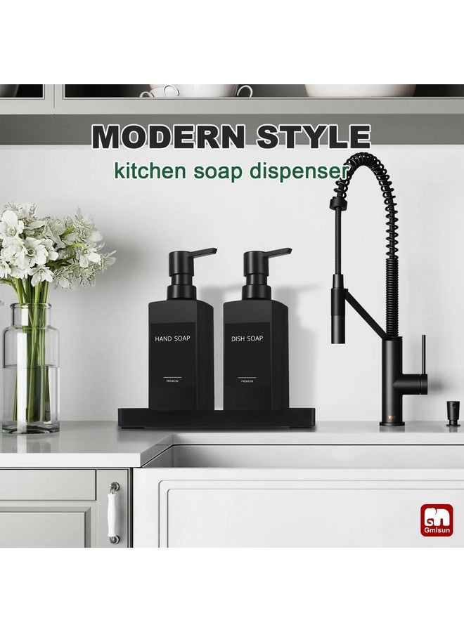 GM GMISUN GMISUN Kitchen Soap Dispenser Set, Hand and Dish Soap Dispensers, 12 fl oz/350 ml Black Soap Dispenser with Tray, Glass Dish Dispenser for Kitchen, Liquid Hand Soap and Lotion Bottle Set for Bathroom  - Image 5