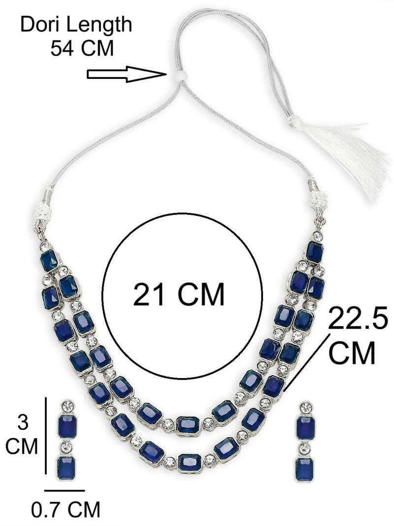 Oomph! OOMPH Jewellery Blue Crystal Multi Layer Choker Necklace Set - Party-Wear Look - For Women & Girls Stylish Latest (JRSET89_Z1) - Image 5