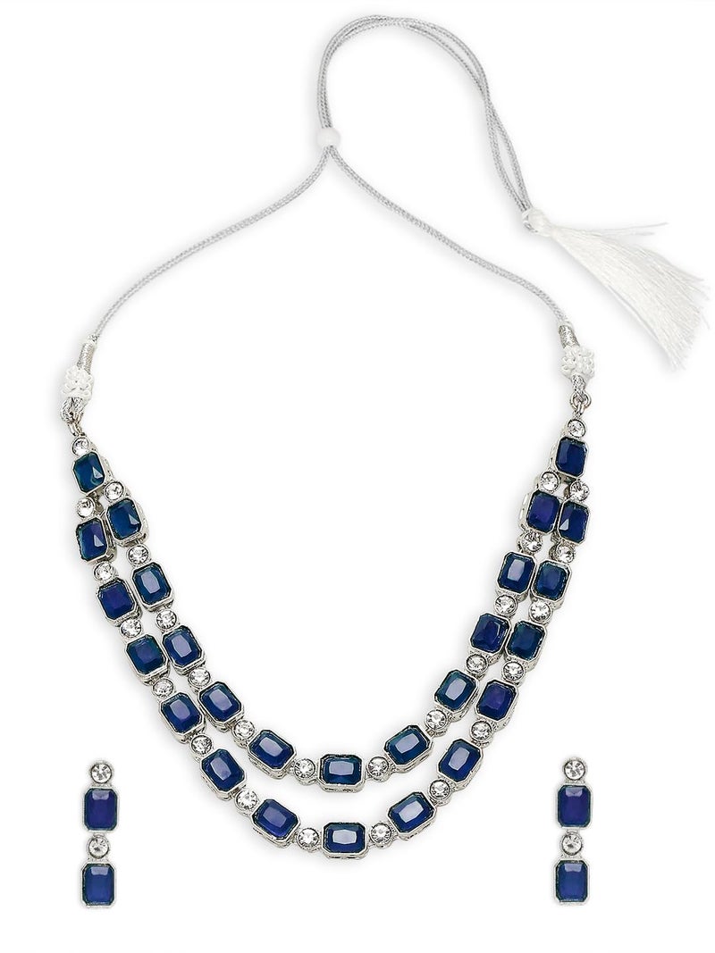 Oomph! OOMPH Jewellery Blue Crystal Multi Layer Choker Necklace Set - Party-Wear Look - For Women & Girls Stylish Latest (JRSET89_Z1) - Image 1
