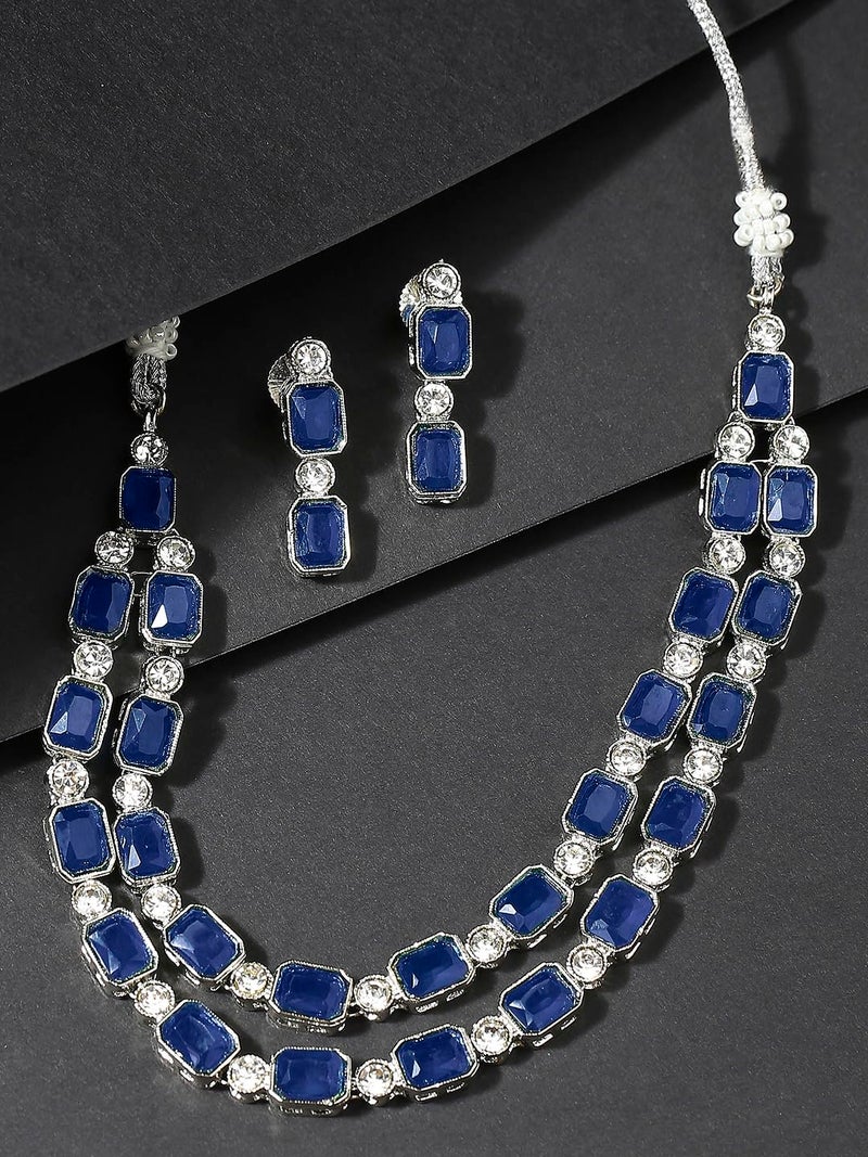 Oomph! OOMPH Jewellery Blue Crystal Multi Layer Choker Necklace Set - Party-Wear Look - For Women & Girls Stylish Latest (JRSET89_Z1) - Image 4