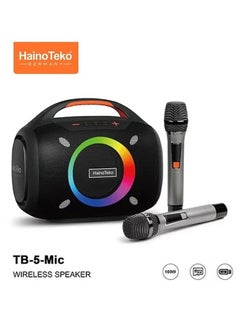 Haino Teko TB-5 Portable Wireless Bluetooth Speaker with 2 Wireless Mics, 100W Output Power, RGB Lighting, Multi-Functional Button Control for Indoor & Outdoor Use, Black  - Image 1