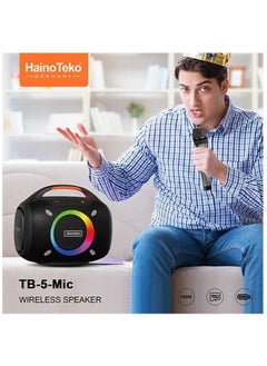 Haino Teko TB-5 Portable Wireless Bluetooth Speaker with 2 Wireless Mics, 100W Output Power, RGB Lighting, Multi-Functional Button Control for Indoor & Outdoor Use, Black  - Image 2