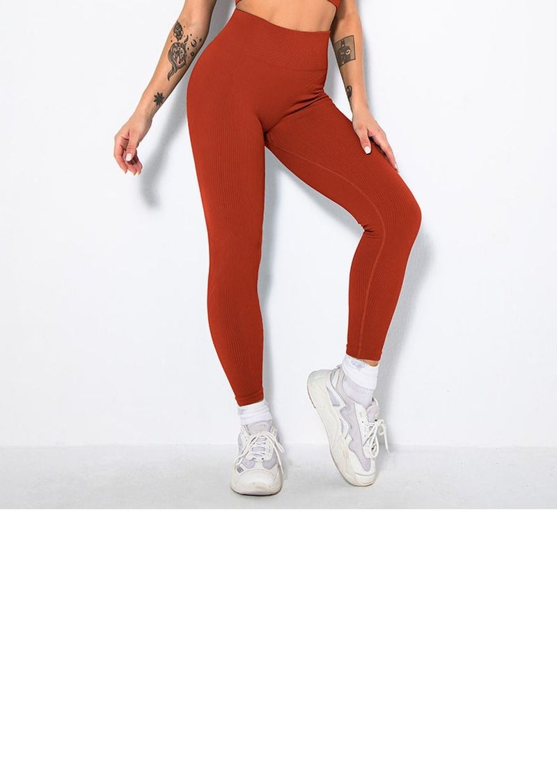 Loquat Solid V-neck Bra Tights Sports Set Brick-Red - Image 3