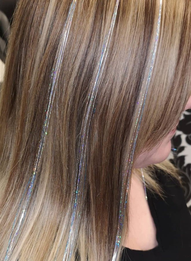 MYYNTI Hair Tinsel Glitter Hair Extensions Sparkling Tinsel Hair Color Party Highlights Glitter Hair Bling Strands for Party Hair,Tinsel Straight HairAccessories for Women Girls (Silver) - Image 5