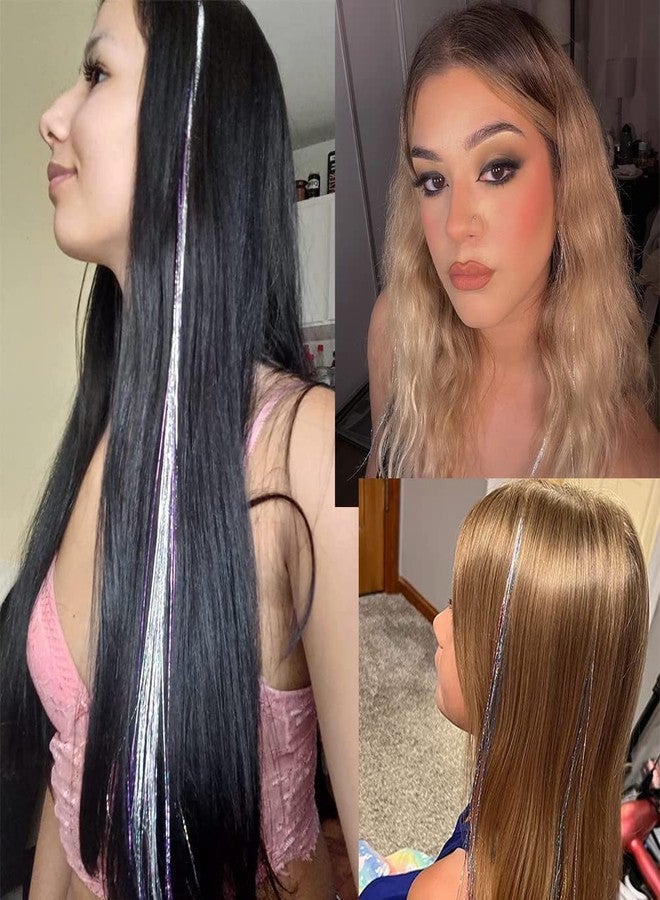 MYYNTI Hair Tinsel Glitter Hair Extensions Sparkling Tinsel Hair Color Party Highlights Glitter Hair Bling Strands for Party Hair,Tinsel Straight HairAccessories for Women Girls (Silver) - Image 2