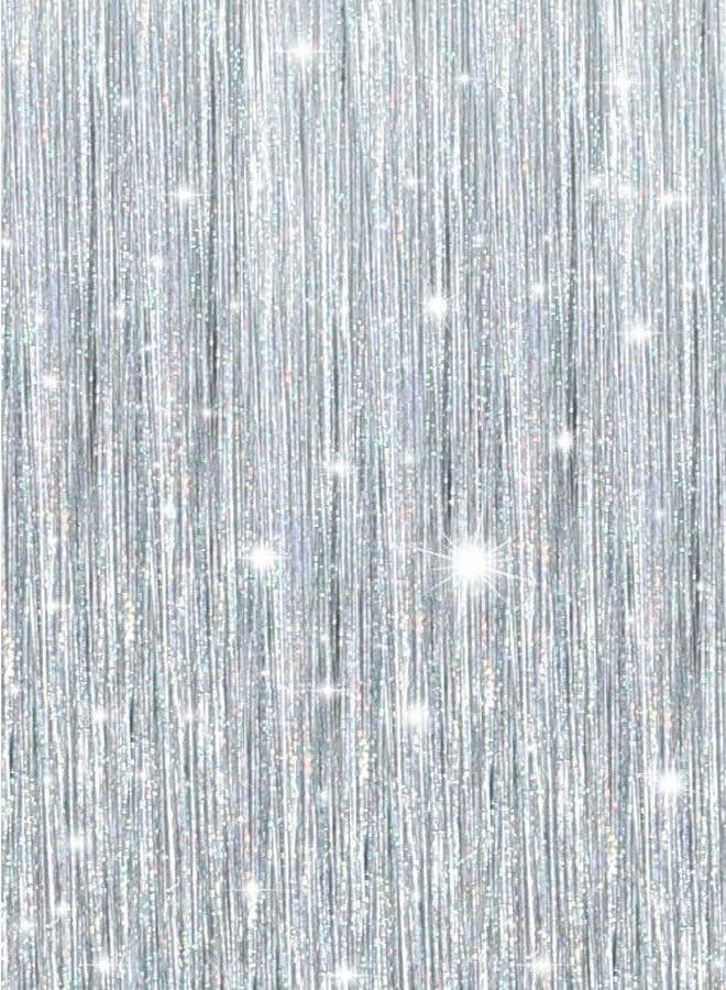 MYYNTI Hair Tinsel Glitter Hair Extensions Sparkling Tinsel Hair Color Party Highlights Glitter Hair Bling Strands for Party Hair,Tinsel Straight HairAccessories for Women Girls (Silver) - Image 1