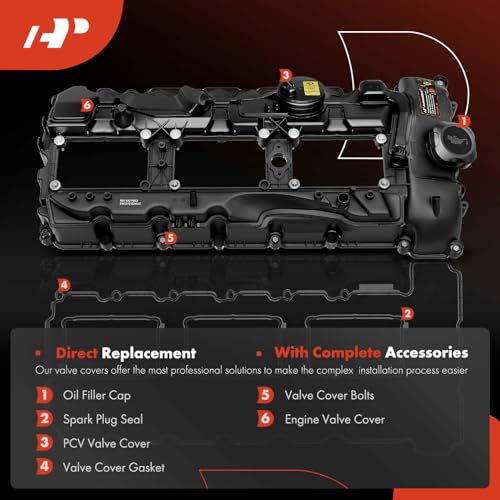 A-Premium طقم غطاء صمامات المحرك A-Premium N55 مع حشوة ومسامير وغطاء زيت متوافق مع طراز BMW 2011-2019 - 328i 335i 435i 530i 535i 640i 740i 740Li (xDrive) X3 X5 X6، 3.0L توربو، استبدال # 11127570292 - Image 3