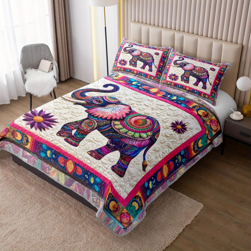 Tuzaovy Mandala Elephant Quilt Bedding Set Queen Size for Kid Teen Room Decor,Bohemian Vintage Bedspread Sets Bedding Queen Size,Bohemian Elephant Bed Cover for Boys and Girls Bedroom Decor - Image 2