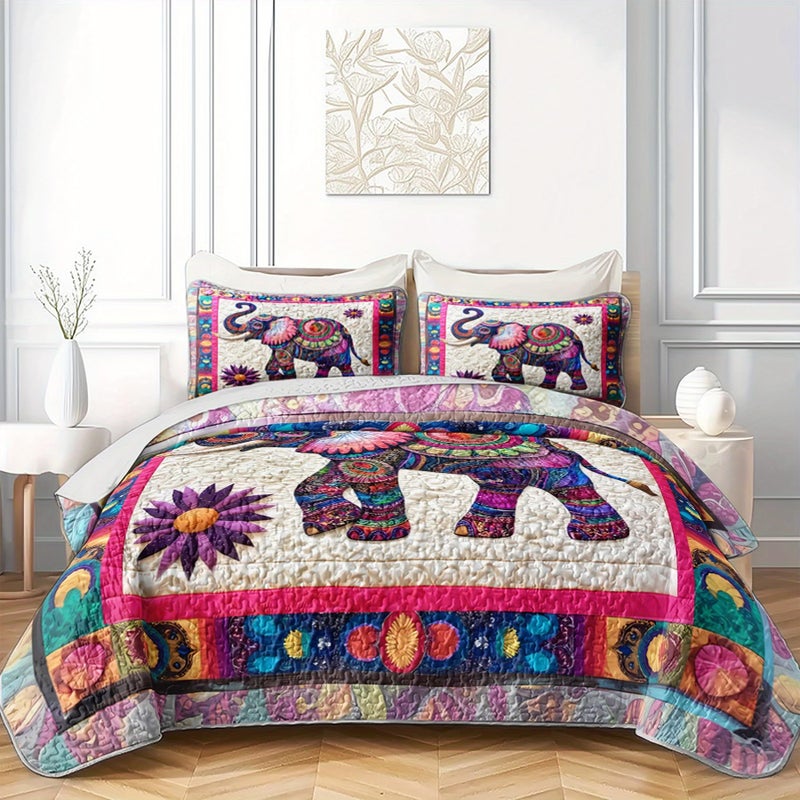 Tuzaovy Mandala Elephant Quilt Bedding Set Queen Size for Kid Teen Room Decor,Bohemian Vintage Bedspread Sets Bedding Queen Size,Bohemian Elephant Bed Cover for Boys and Girls Bedroom Decor - Image 3