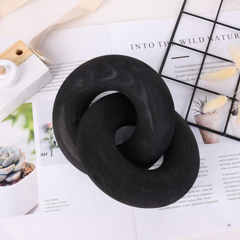 HMASYO Large 2-Link Black Wood Chain Link Decor, Hand Carved Boho Knot for Living Room Coffee Table Fireplace Shelf Farmhouse Ornament - Image 2