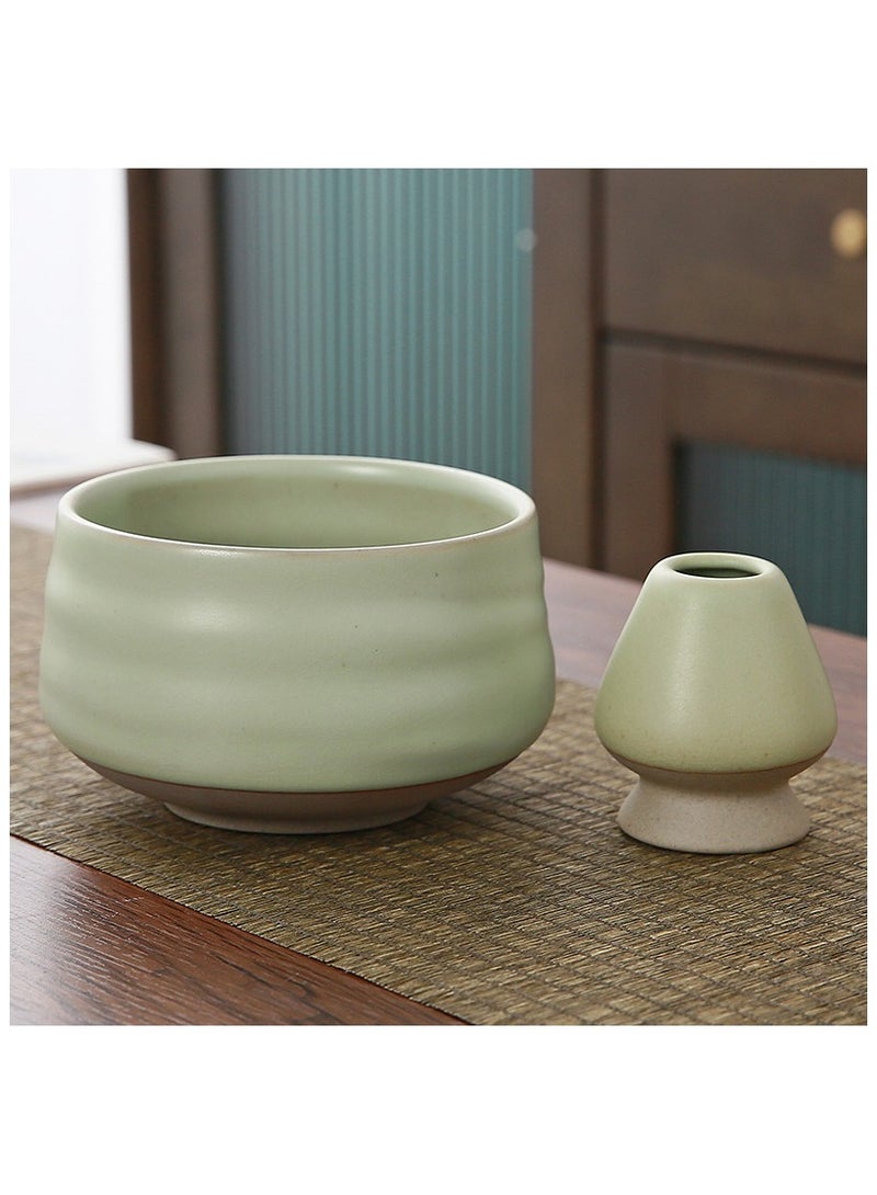 4 Piece Matcha Set, Traditional Japanese Tea Set with Ceramic Bowl, Scoop, Prong Bamboo Matcha Whisk and Holder (Light Green) - Image 3
