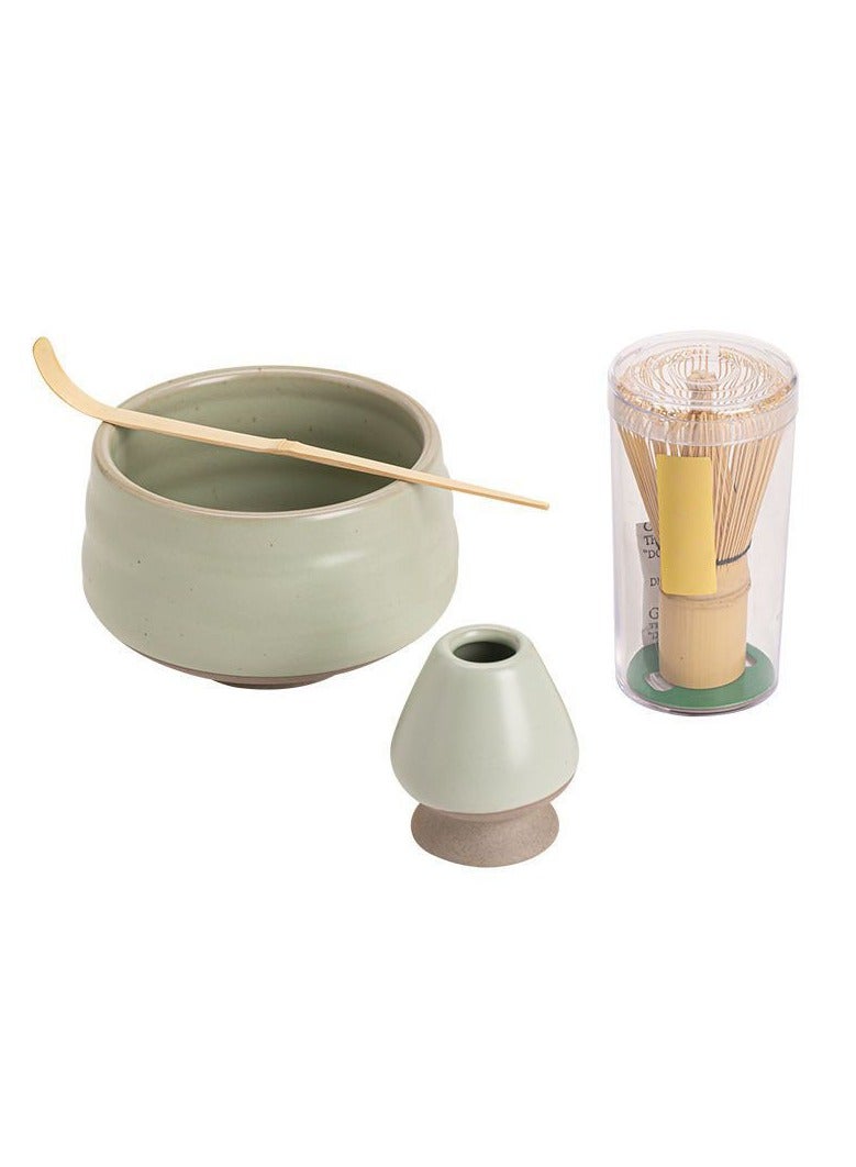 4 Piece Matcha Set, Traditional Japanese Tea Set with Ceramic Bowl, Scoop, Prong Bamboo Matcha Whisk and Holder (Light Green) - Image 4