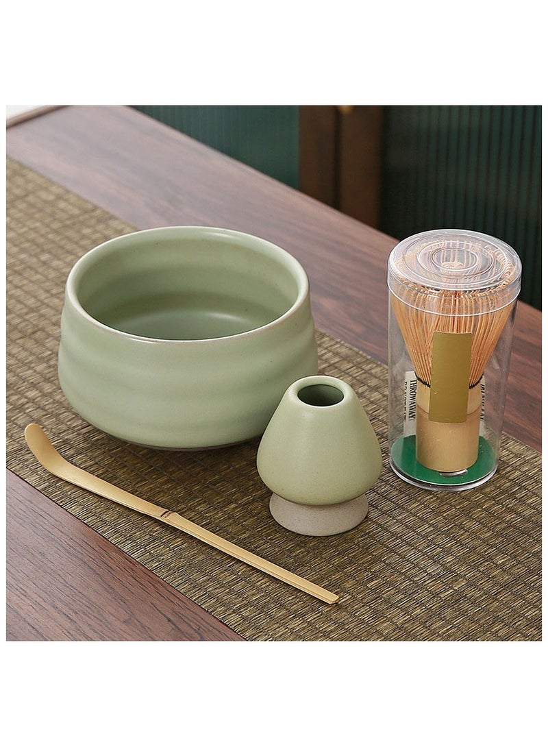 4 Piece Matcha Set, Traditional Japanese Tea Set with Ceramic Bowl, Scoop, Prong Bamboo Matcha Whisk and Holder (Light Green) - Image 2