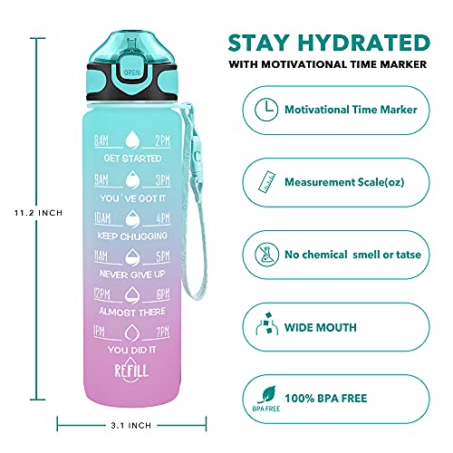 Enerbone 32 oz Drinking Water Bottle with Times to Drink and Straw, Motivational with Carrying Strap, Leakproof BPA & Toxic Free, Ensure You Drink Enough Water for Fitness Gym Outdoor - Image 2
