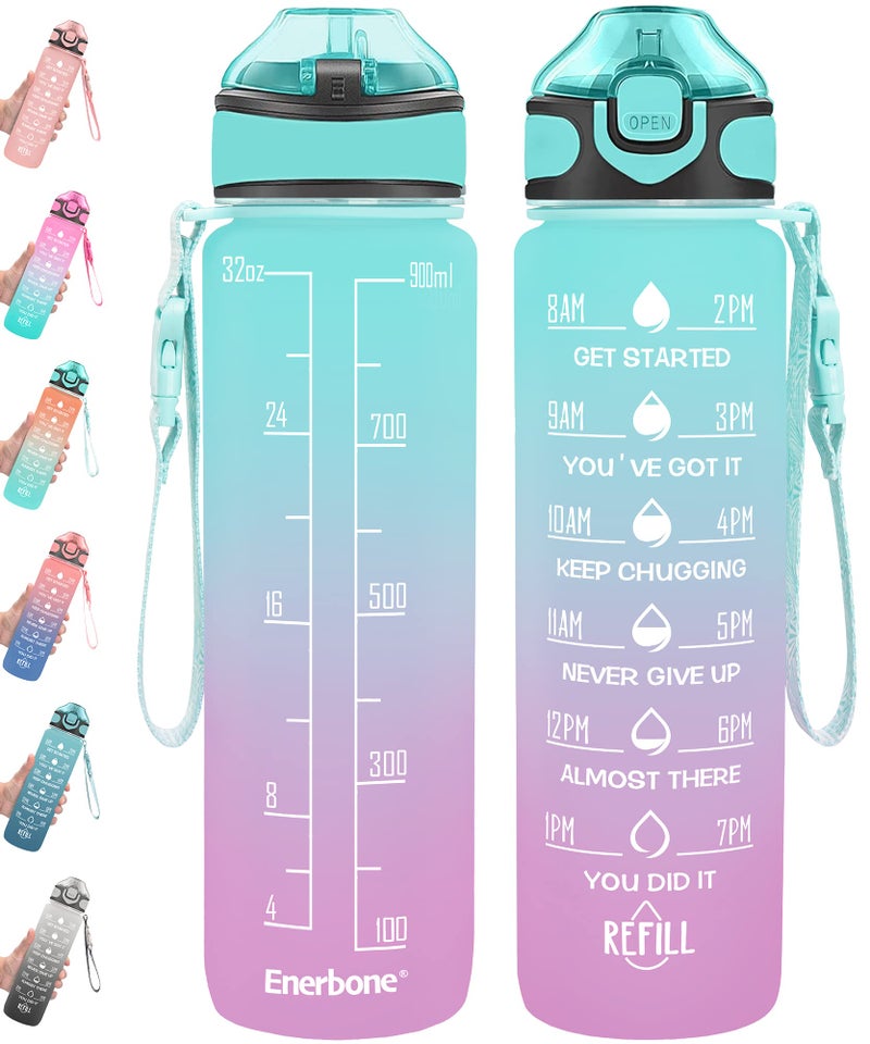 Enerbone 32 oz Drinking Water Bottle with Times to Drink and Straw, Motivational with Carrying Strap, Leakproof BPA & Toxic Free, Ensure You Drink Enough Water for Fitness Gym Outdoor - Image 1