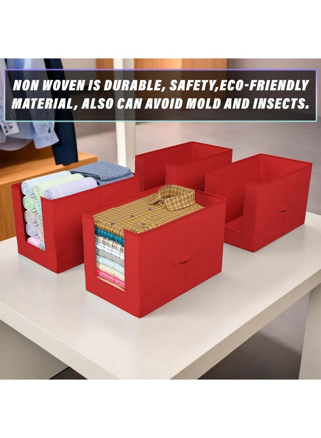 Kuber Industries Pack of 4 Storage Organizer | Non-Woven Shirt Stacker | Foldable Wardrobe Organizer for Clothes | T-Shirts Organiser for Wardrobe | Red - Image 4