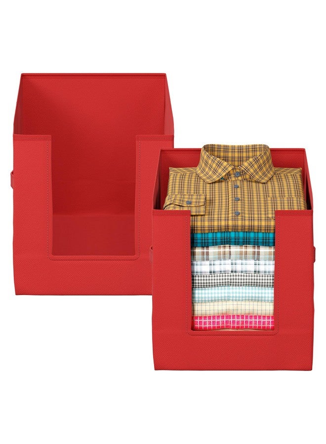 Kuber Industries Pack of 4 Storage Organizer | Non-Woven Shirt Stacker | Foldable Wardrobe Organizer for Clothes | T-Shirts Organiser for Wardrobe | Red - Image 5