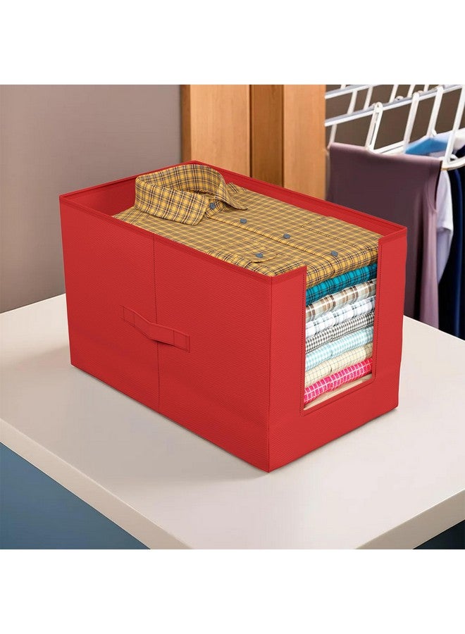 Kuber Industries Pack of 4 Storage Organizer | Non-Woven Shirt Stacker | Foldable Wardrobe Organizer for Clothes | T-Shirts Organiser for Wardrobe | Red - Image 2