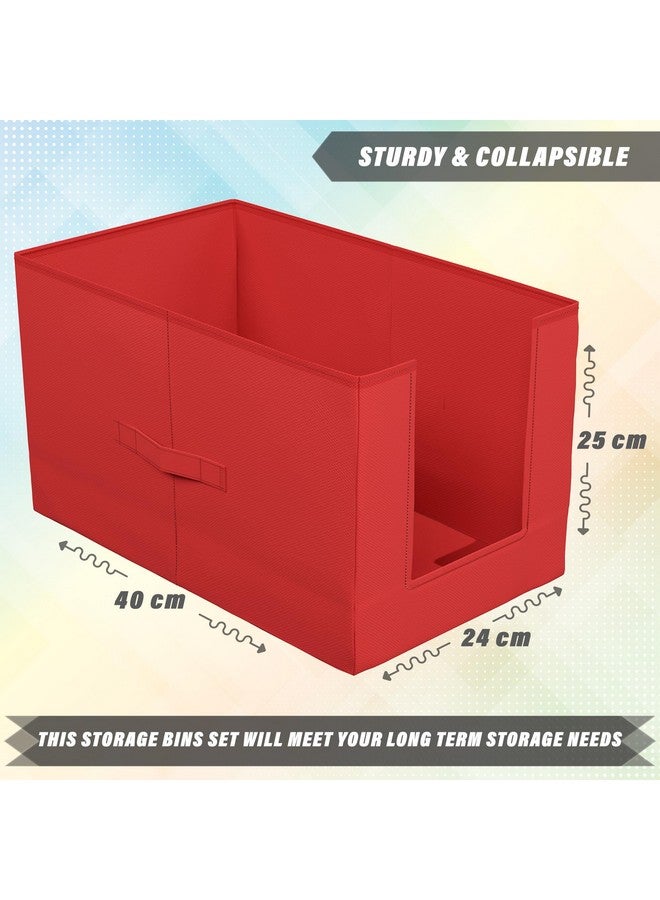 Kuber Industries Pack of 4 Storage Organizer | Non-Woven Shirt Stacker | Foldable Wardrobe Organizer for Clothes | T-Shirts Organiser for Wardrobe | Red - Image 3