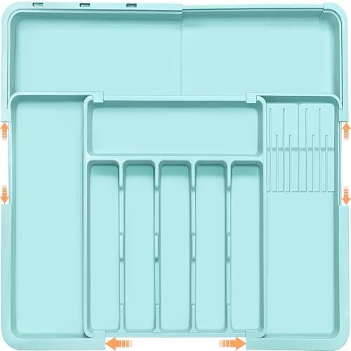 Homecor Silverware Organizer Expandable Large Kitchen Drawer Organizer Utensil Organizer with 2 Knife Block Inserts 22x 19Cutlery Tray with Drawer Dividers for Kitchen Flatware Turquoise - Image 1