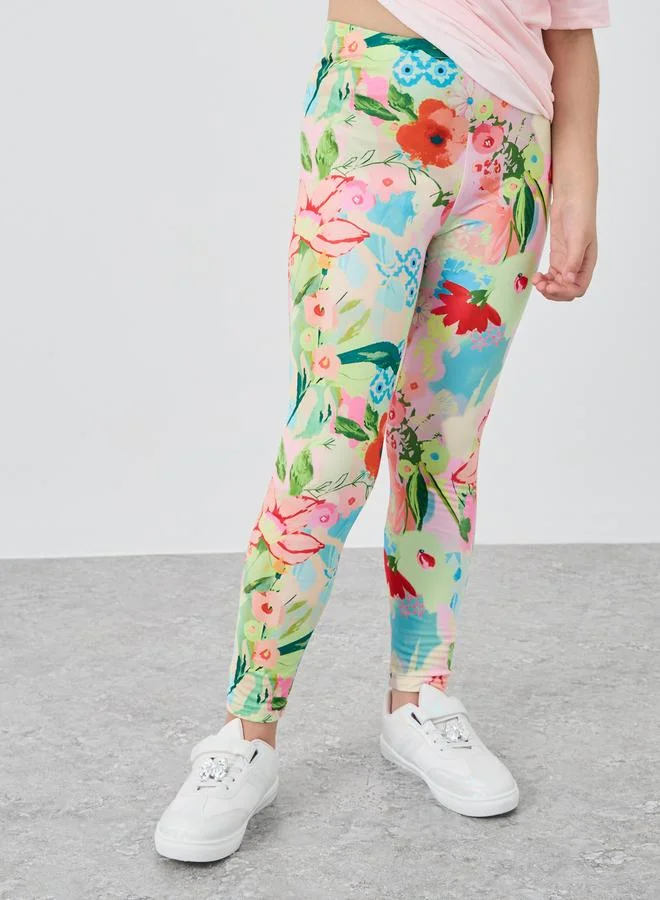 Styli Styli Floral Print Oversized T-Shirt and Leggings Set