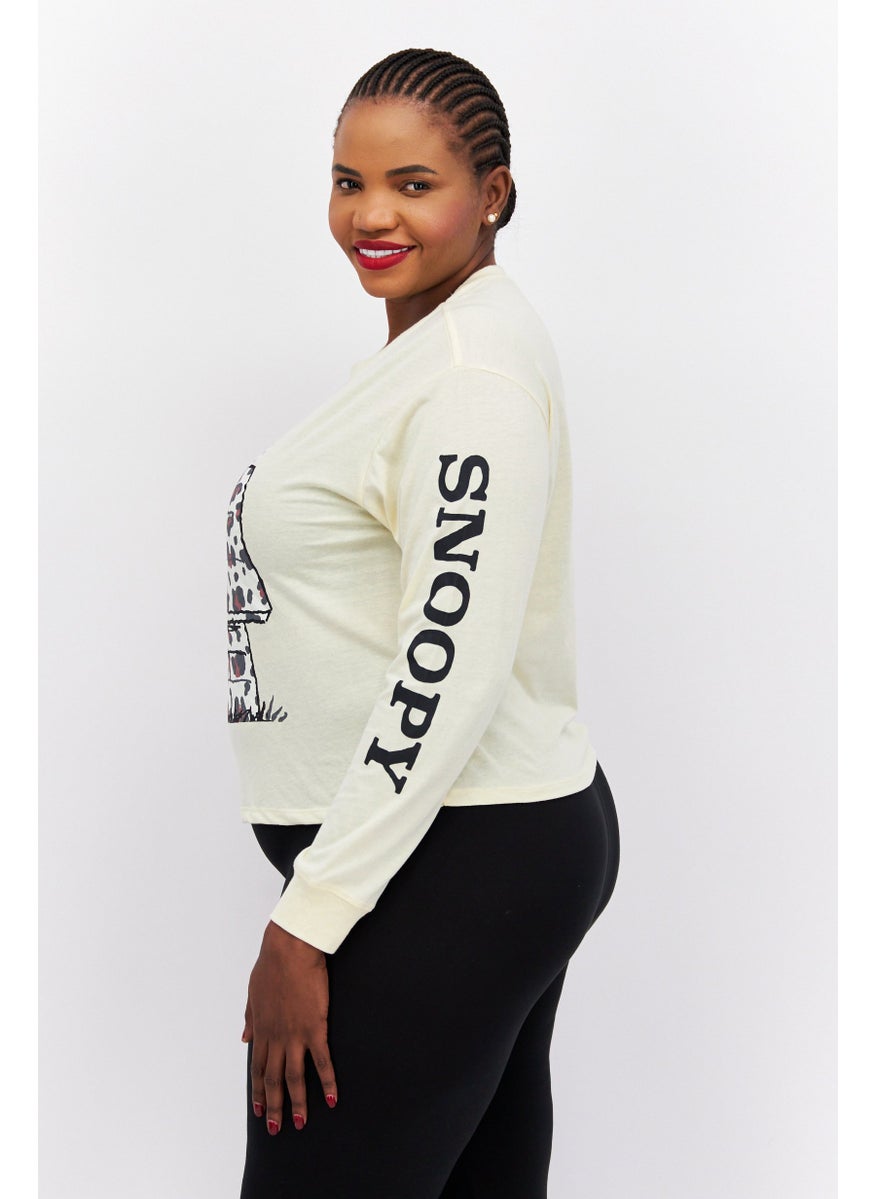 Love Tribe - Women Plus Size Crew Neck Long Sleeve Graphic Print Top, Yellow Combo - Image 1
