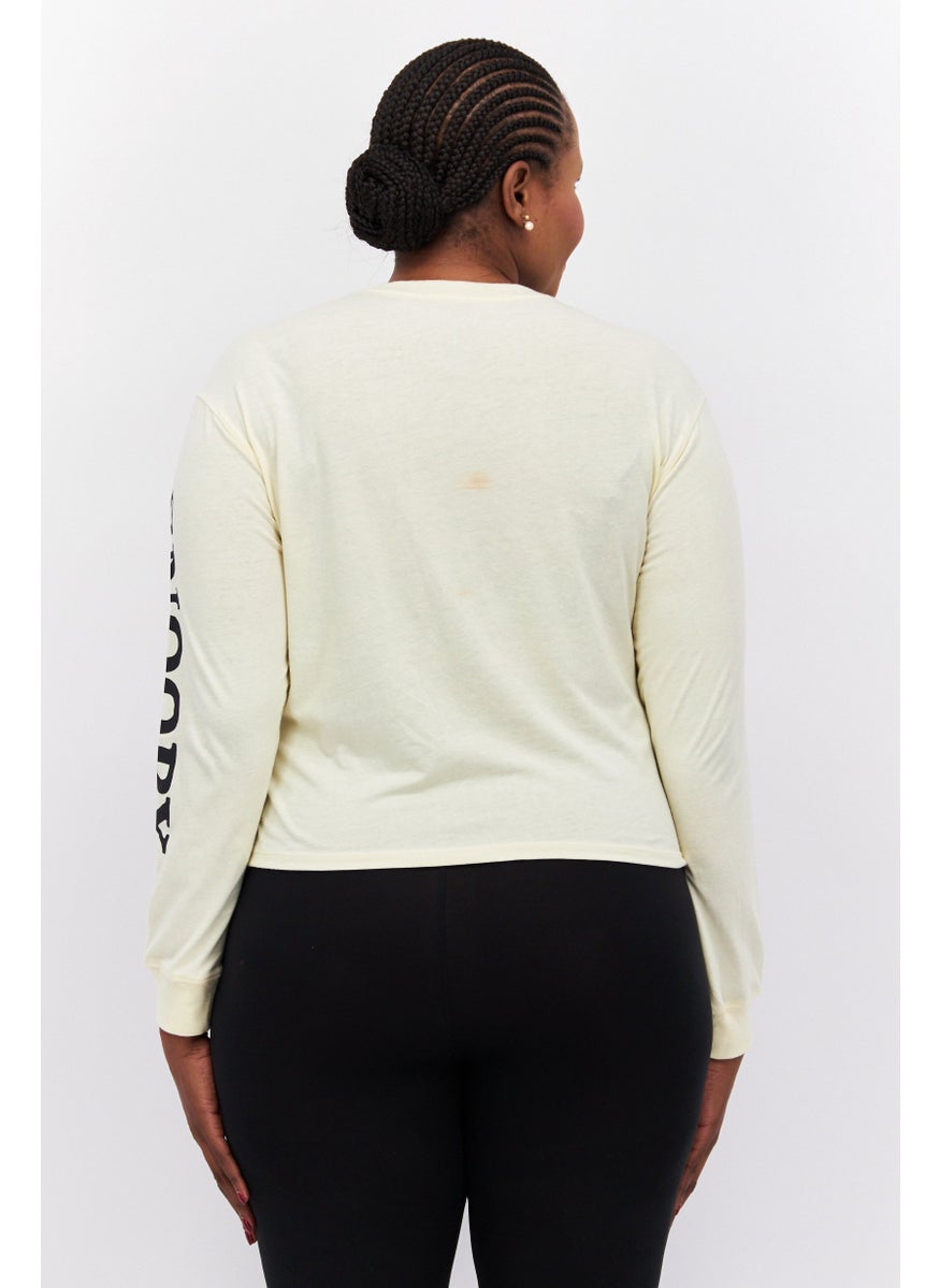 Love Tribe - Women Plus Size Crew Neck Long Sleeve Graphic Print Top, Yellow Combo - Image 1