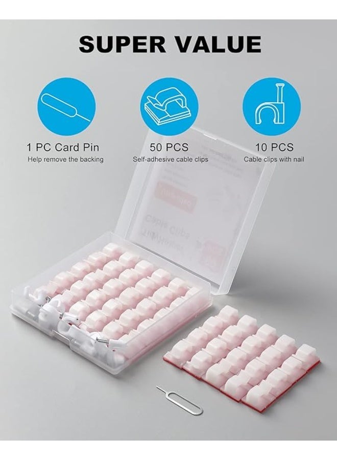 Electronics World Adhesive Cable Clips White (60 PCS), Upgraded Wire Clips for Cable Management, Strong Cord Clips Wire Holders for The Wall, Under Desk, Led Strip, Electric Wires, Ethernet Cable Clips_Small - Image 5