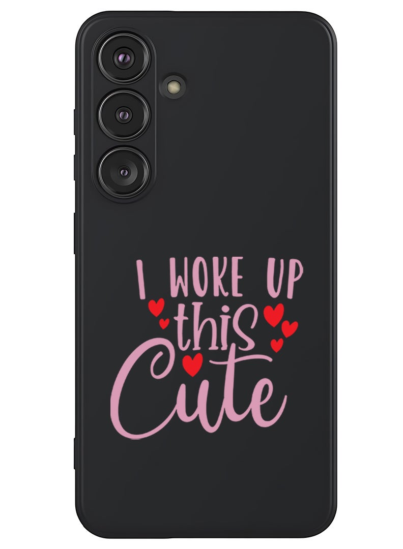 Theodor Protective Slim Fit Case Liquid Silicone Cover with Full Body Protection Anti-Scratch Shockproof Case For Samsung Galaxy S25 Plus (Black) - i woke up this cute - Image 1
