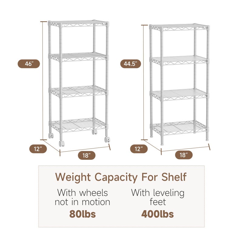 Golpart 4 Tier Adjustable Storage Shelves Metal Utility Shelf Wire Shelving Unit Organizer Rack for Home Kitchen Office Bathroom Pantry Room 12" D x 18" W x 44" H - Image 5