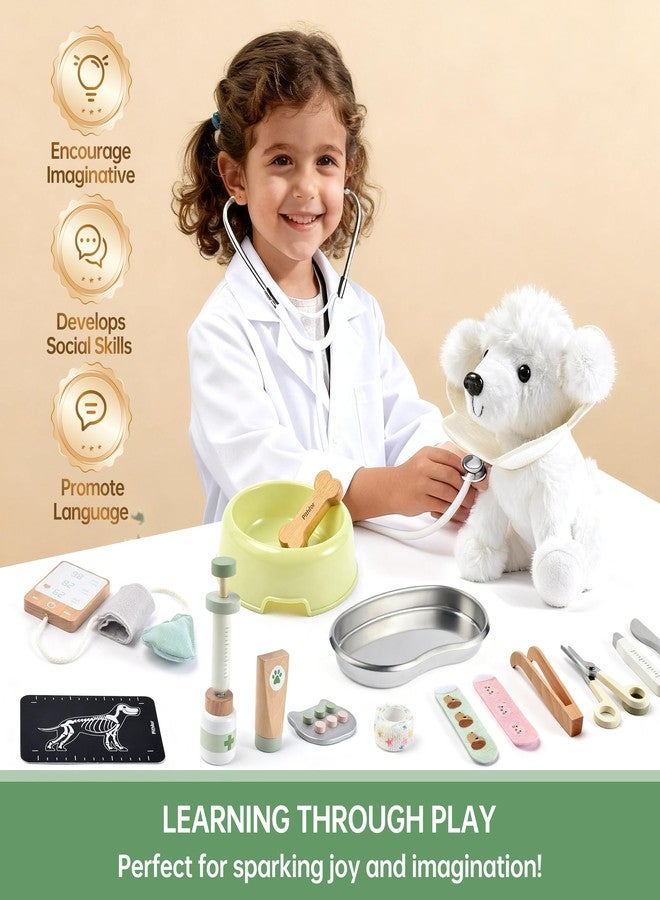 Pithfor Wooden Doctor Kit for Kids Toddlers, Vet Play Set, Pretend Play Veterinarian Set, Doctor Toys Gift for Boys Girls 3 4 5 6 - Image 3