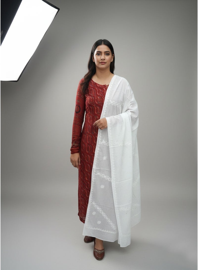 Alaya Women Hand Embroidered Cotton Mukaish Dupatta-AL4095 - Image 4