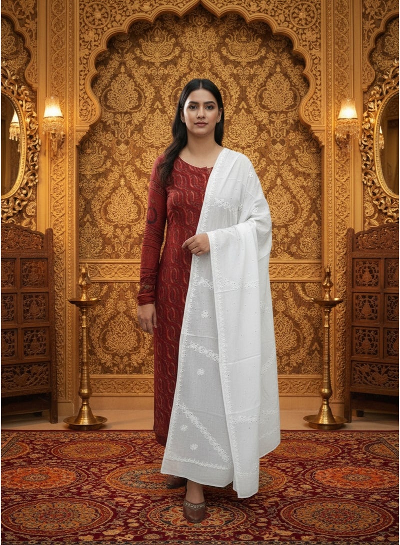 Alaya Women Hand Embroidered Cotton Mukaish Dupatta-AL4095 - Image 1