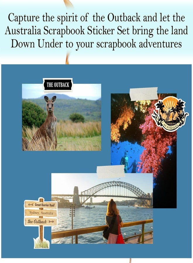 Trendzeen Australia Themed Stickers Sheet - Decorative Australia Stickers for Scrapbooking, Journals, Planners, Photo Album - Set of 2 Australia Scrapbook Sticker with Animals, Flag, Travel Inspired Designs - Image 2